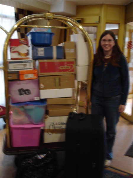 We had to borrow a trolley to get all the boxes up to the room