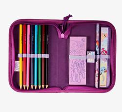 Came in a pencil case with ruler, sharpener, pencil & coloured pencils