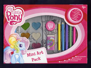 Comes with the Mini Art Pack.
Features paints, coloured pencils, a paint brush, pencil sharpener and eraser. You also get 3 she